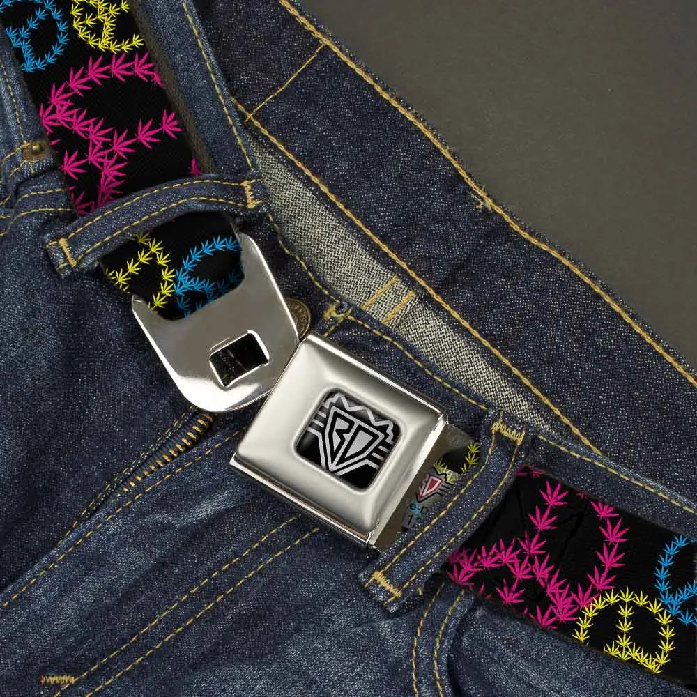 Seatbelt Belt - Multi Marijuana Peace Black/Multi Color