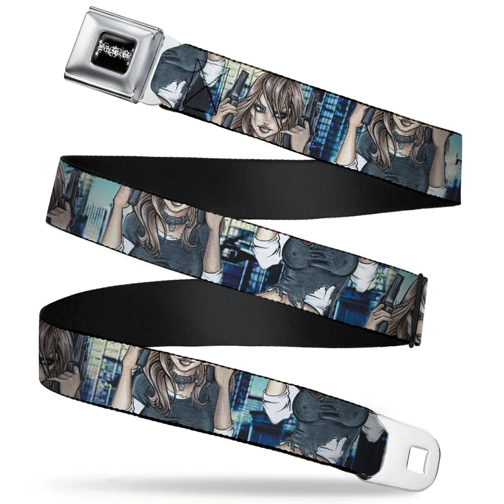 SEXY INK GIRLS Full Color Black White Seatbelt Belt - Gutter Sluts Webbing