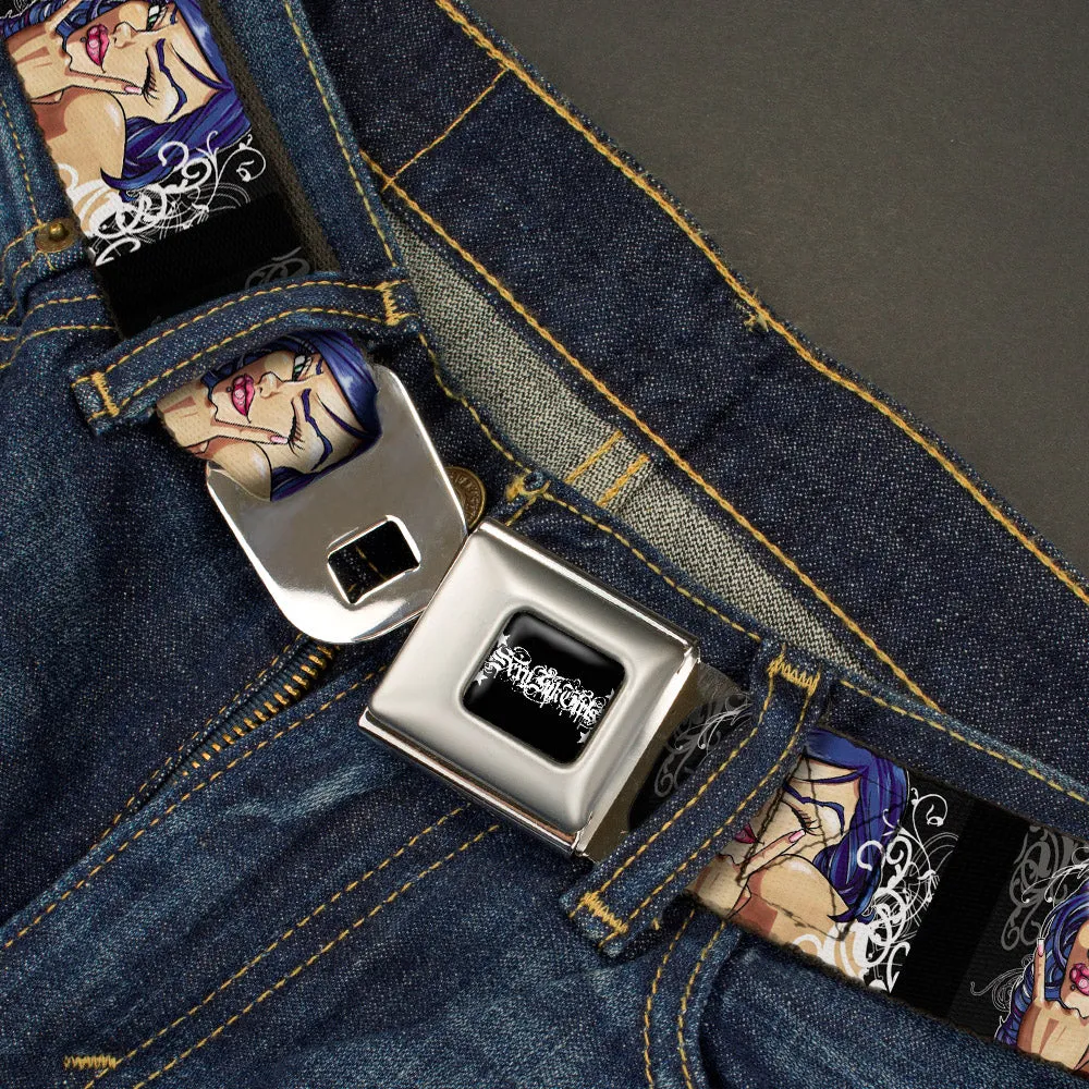 SEXY INK GIRLS Full Color Black White Seatbelt Belt - Rock & Roll Ink Webbing