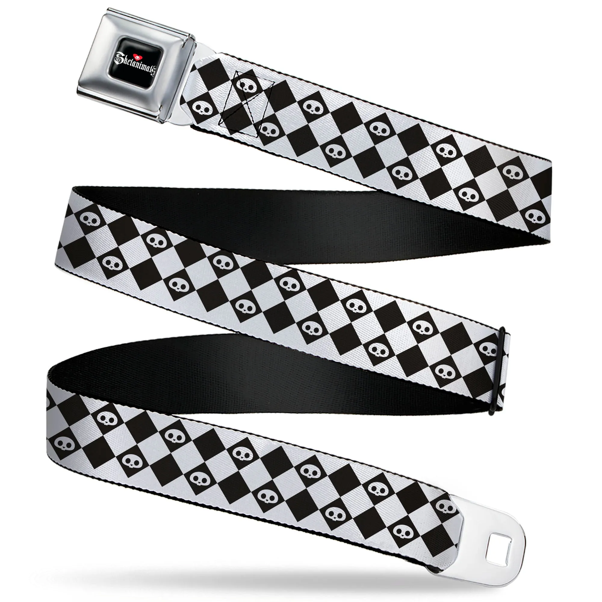 SKELANIMALS Title Logo Full Color Black/White/Red Seatbelt Belt - Skelanimals Face Logo Checker White/Black Webbing