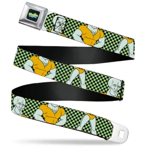 SpongeBob SquarePants Logo Full Color Black/Blues Seatbelt Belt - SpongeBob Handsome Squidward Pose Checker Black/Green Webbing