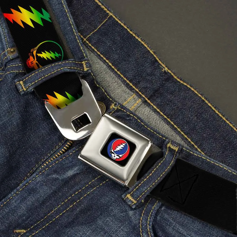 Steal Your Face Seatbelt Belt - Steal Your Face w/Lightning Bolt Repeat Black/Rasta Webbing