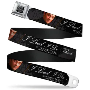 Supernatural Devil's Trap Symbol Full Color Black White Seatbelt Belt - Crowley Pose I LIED- I DO THAT/Pentagram Black/Grays/White Webbing