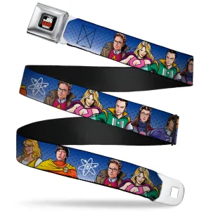 THE BIG BANG THEORY Full Color Black White Red Seatbelt Belt - The Big Bang Theory Superhero Characters Group Blue Dot Fade Webbing
