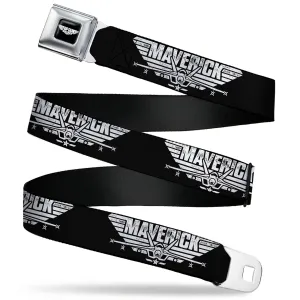 TOP GUN Title Logo Full Color Black/White Seatbelt Belt - TOP GUN MAVERICK Fighter Jet Logo Weathered Black/White Webbing