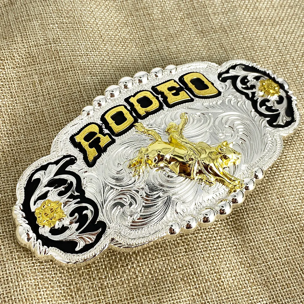 TOPACC Western Genuine Leather Pattern Tooled Belt - Rodeo Engraved Flower Belt Buckle