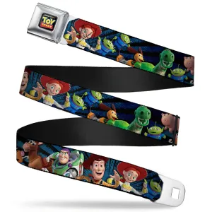 TOY STORY Logo Full Color Black Seatbelt Belt - Toy Story Characters Running Denim Rays Webbing