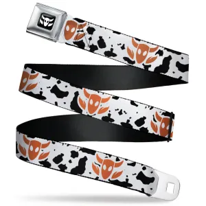 Toy Story Woody Cowboy Bull Icon Full Color Black/White Seatbelt Belt - Toy Story Woody Bounding Cowboy Bull Icon/Cow Print White/Black/Brown Webbing