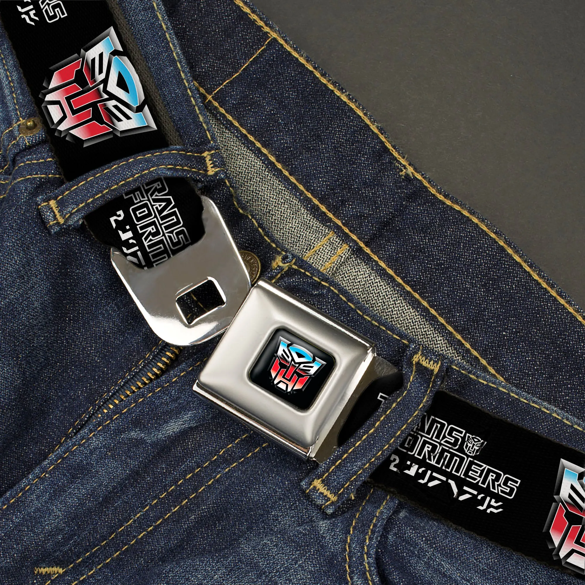 Transformers Autobots Icon Full Color Black/Blues/Red/White Seatbelt Belt - TRANSFORMERS Autobots Cybertronian Icon Black/Blues/Red/White Webbing
