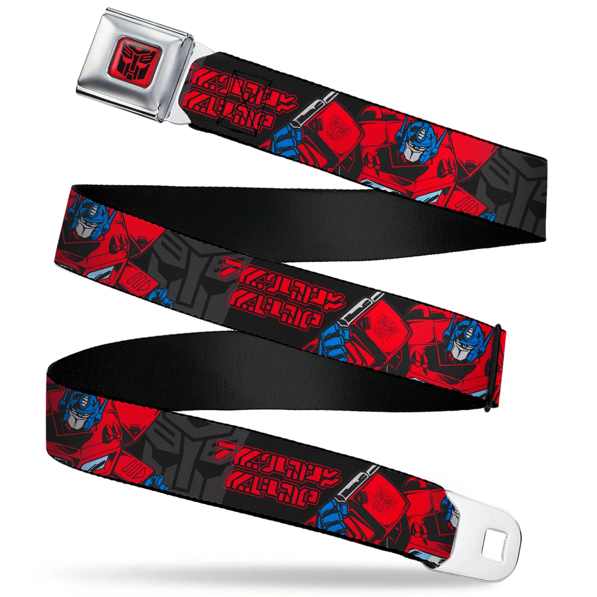 Transformers Autobots Icon Full Color Red/Black Seatbelt Belt - Transformers Generations Optimus Prime Pose and Autobot Icon Black/Gray/Red Webbing